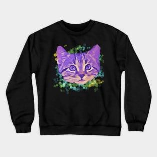 Purple Kitty Face Colorful Orbs Crewneck Sweatshirt